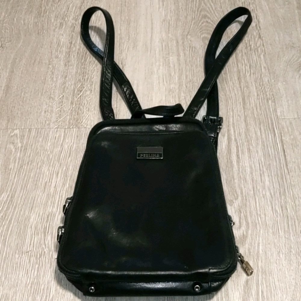 Perlina Black Leather Backpack